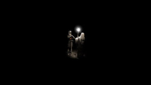 Knight and Wizard Illuminated Encounter Desktop Wallpaper