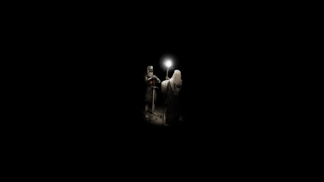 Knight and Wizard Illuminated Encounter Desktop Wallpaper