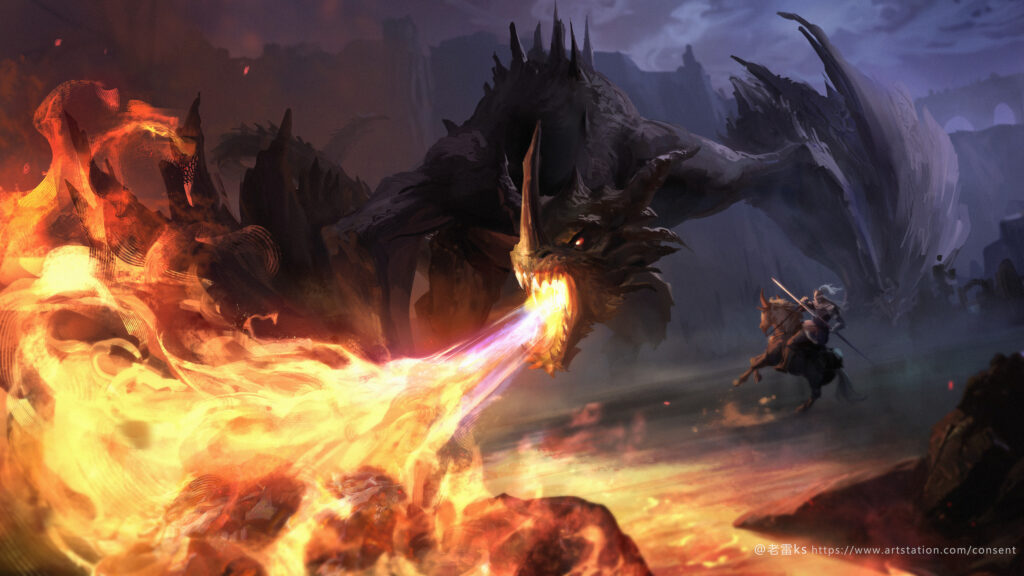 Epic Dragon Fire Breath Combat Fantasy Art 4K Wallpaper