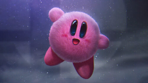 Realistic 3D Furry Kirby Floating in Space Desktop Wallpaper