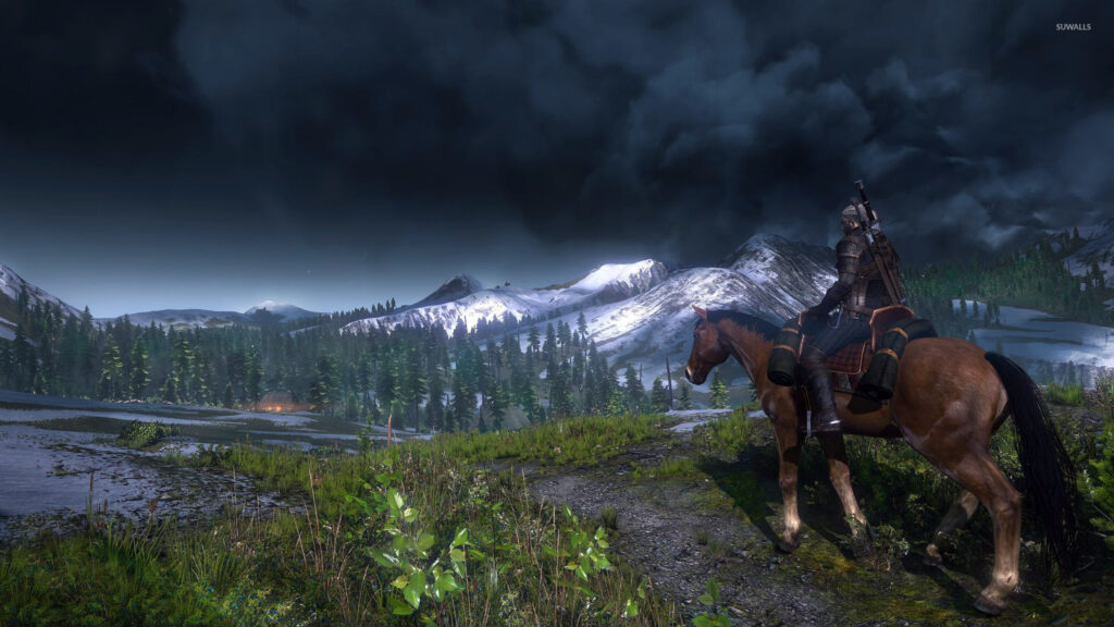 Geralt of Rivia on Roach in The Witcher 3 Wild Hunt PC Wallpaper