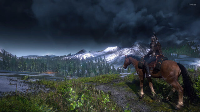 Geralt of Rivia on Roach in The Witcher 3 Wild Hunt PC Wallpaper