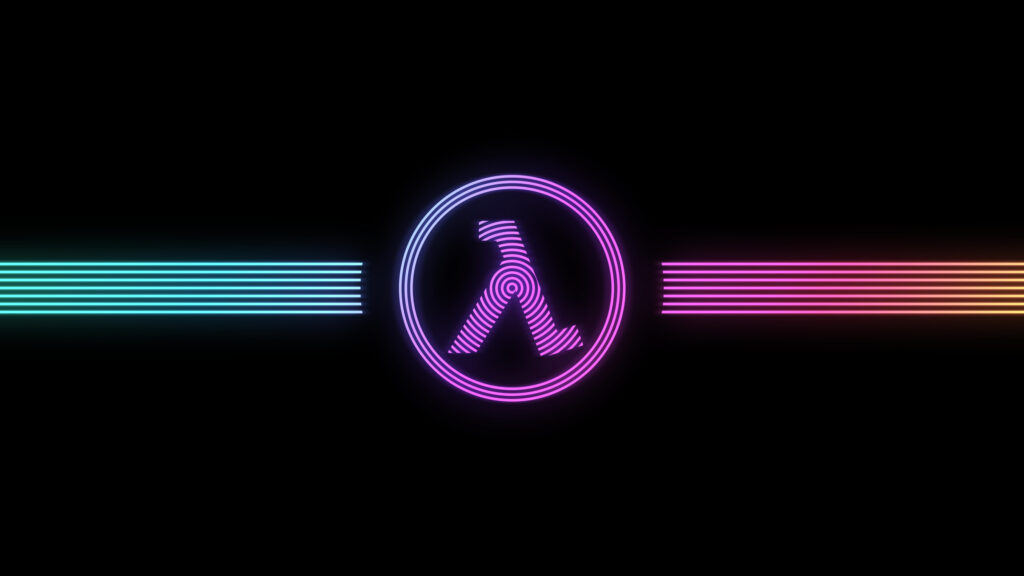 Neon Lambda Symbol Minimalist Gradient Desktop Wallpaper