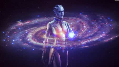 Liara T’Soni and the Galaxy Starfield 4K Desktop Wallpaper
