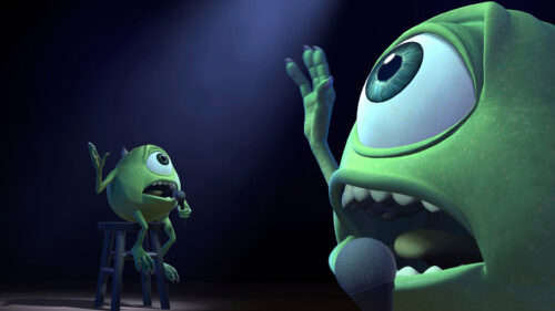 Mike Wazowski Performing Stand-up Comedy 4K Wallpaper