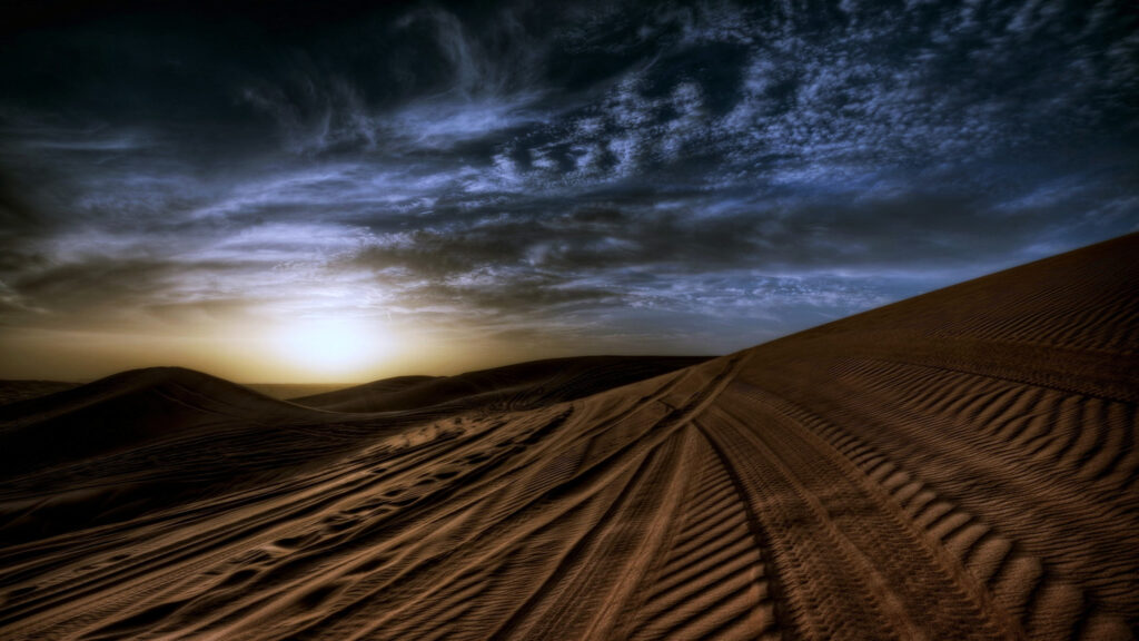 Dramatic Desert Sand Dunes at Sunset Desktop Wallpaper