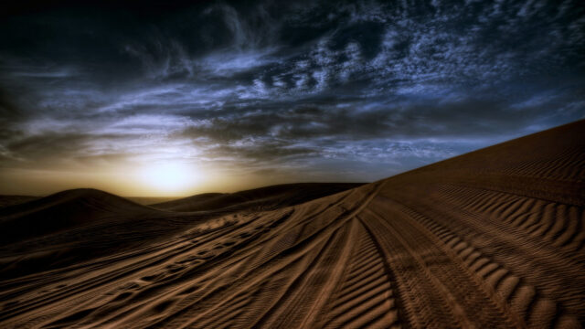 Dramatic Desert Sand Dunes at Sunset Desktop Wallpaper