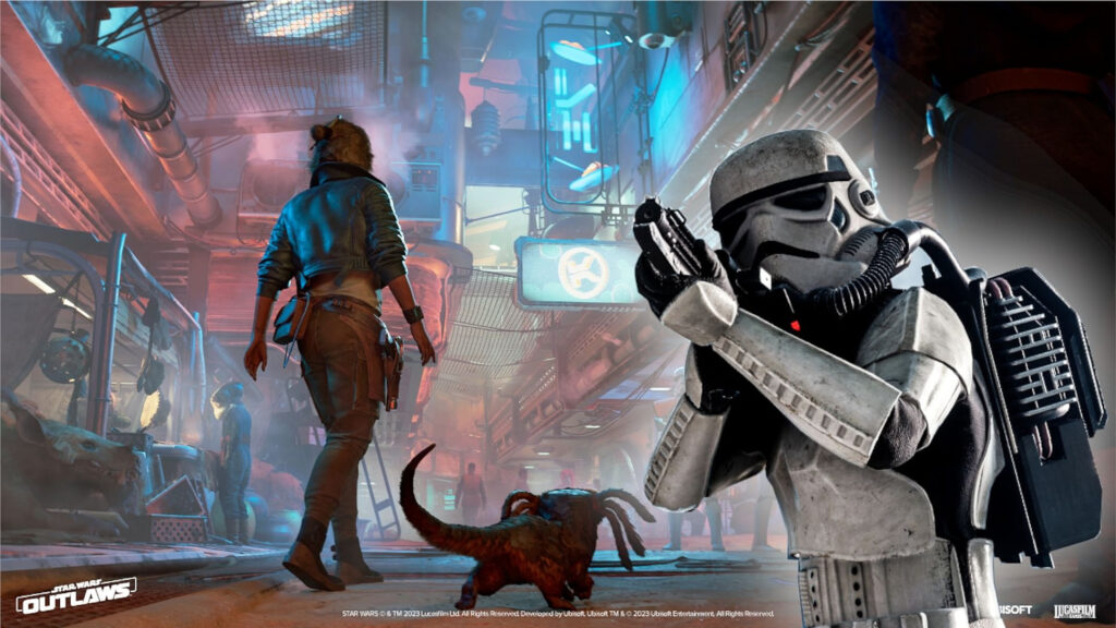Star Wars Outlaws Dynamic Street Scene Desktop Wallpaper