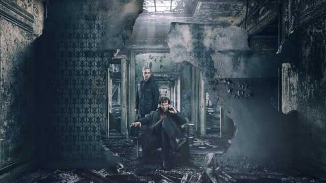 Sherlock Holmes and Dr. Watson Ruined Interior Desktop Wallpaper