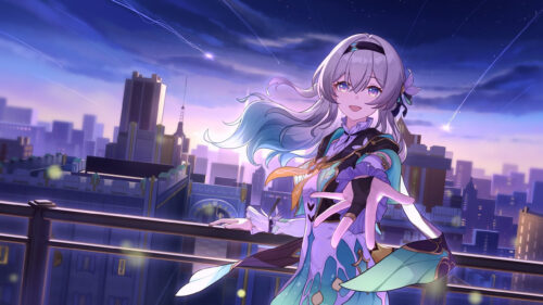 Firefly Anime Girl Standing on Balcony Desktop Wallpaper