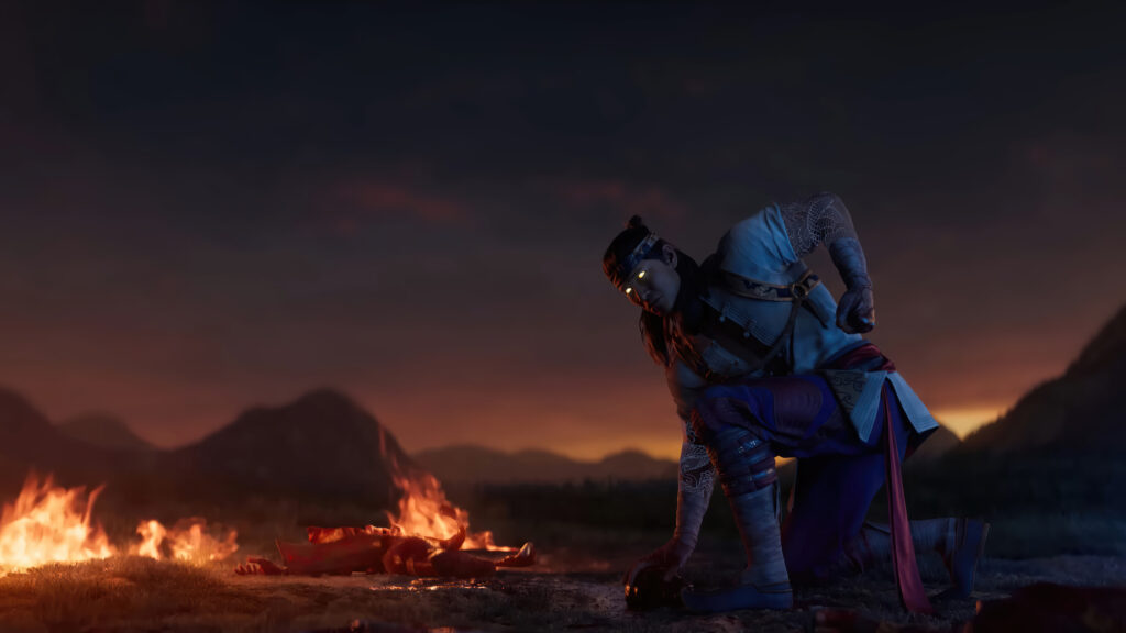 Liu Kang Mourning by the Fire Desktop Wallpaper