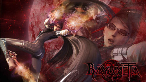Bayonetta Action Pose with Guns 4K Desktop Wallpaper