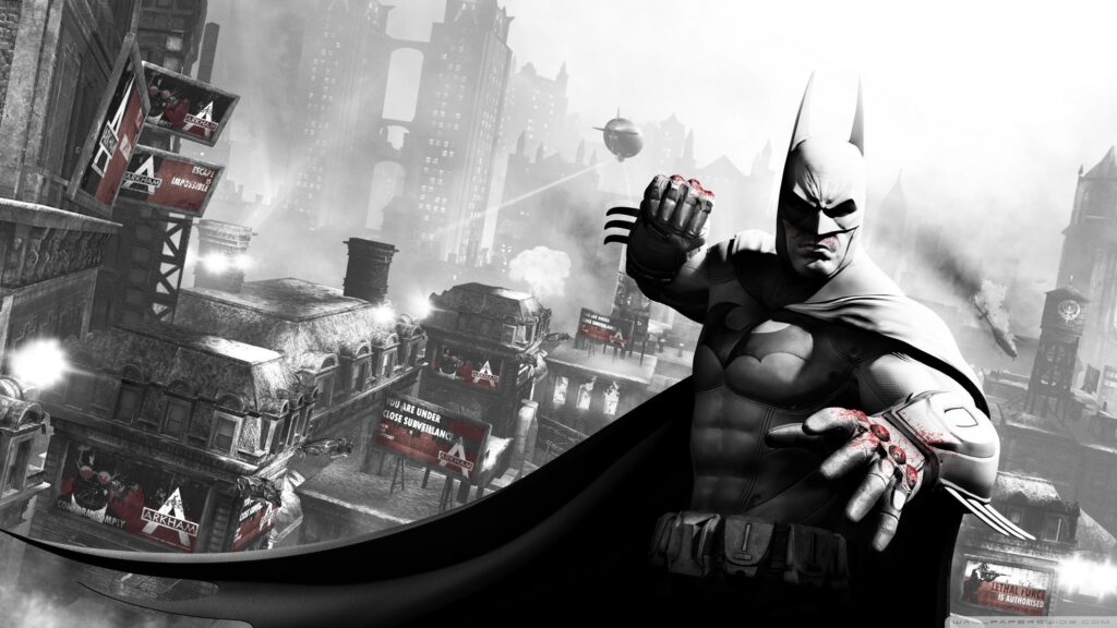 Batman Arkham City Grayscale Cinematic Desktop Wallpaper