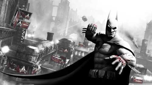 Batman Arkham City Grayscale Cinematic Desktop Wallpaper