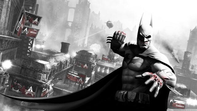 Batman Arkham City Grayscale Cinematic Desktop Wallpaper
