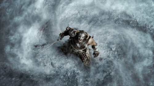 Viking Warrior in Snowy Battle Desktop Wallpaper