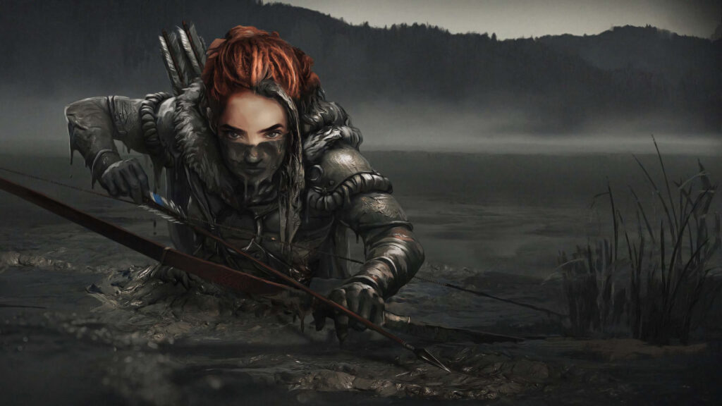 Archer in Muddy Battlefield Dark Fantasy PC Wallpaper