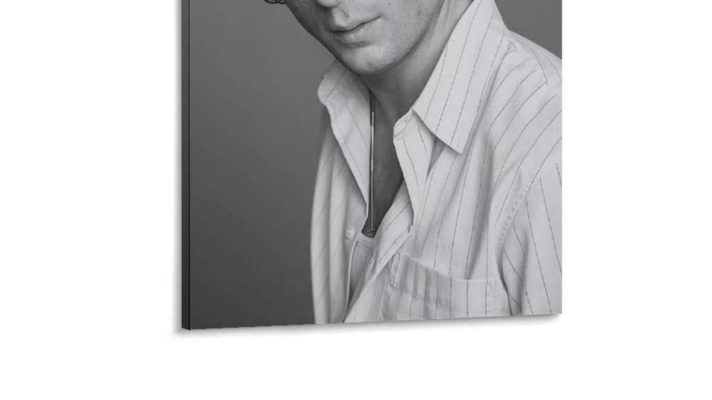 Black and White Portrait of a Man in a Striped Shirt Desktop Wallpaper