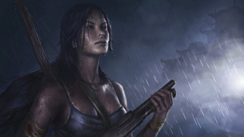 Lara Croft Stormy Night Encounter 4K Desktop Wallpaper