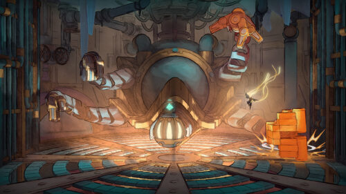 Steampunk Mechanical Boss Fight 4K Desktop Wallpaper