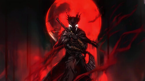 Dark Fantasy Hunter Crimson Moon PC Wallpaper