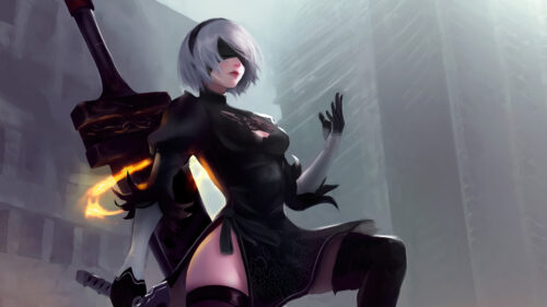 2B from NieR Automata Combat Stance 4K Desktop Wallpaper