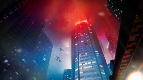 Dystopian Cyberpunk City at Night Desktop Wallpaper