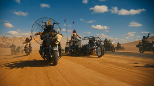 Desert Raiders Motorbike Convoy Action Scene Desktop Wallpaper