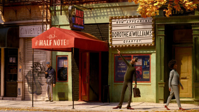 Joe Gardner Standing Outside The Half Note Jazz Club Desktop Wallpaper