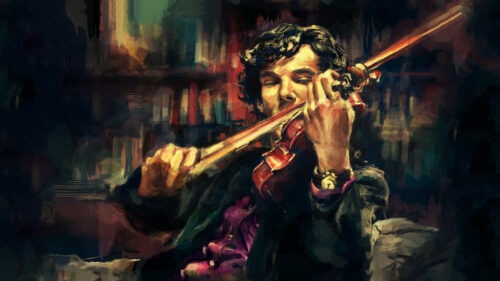 Benedict Cumberbatch as Sherlock Holmes Playing Violin Desktop Wallpaper