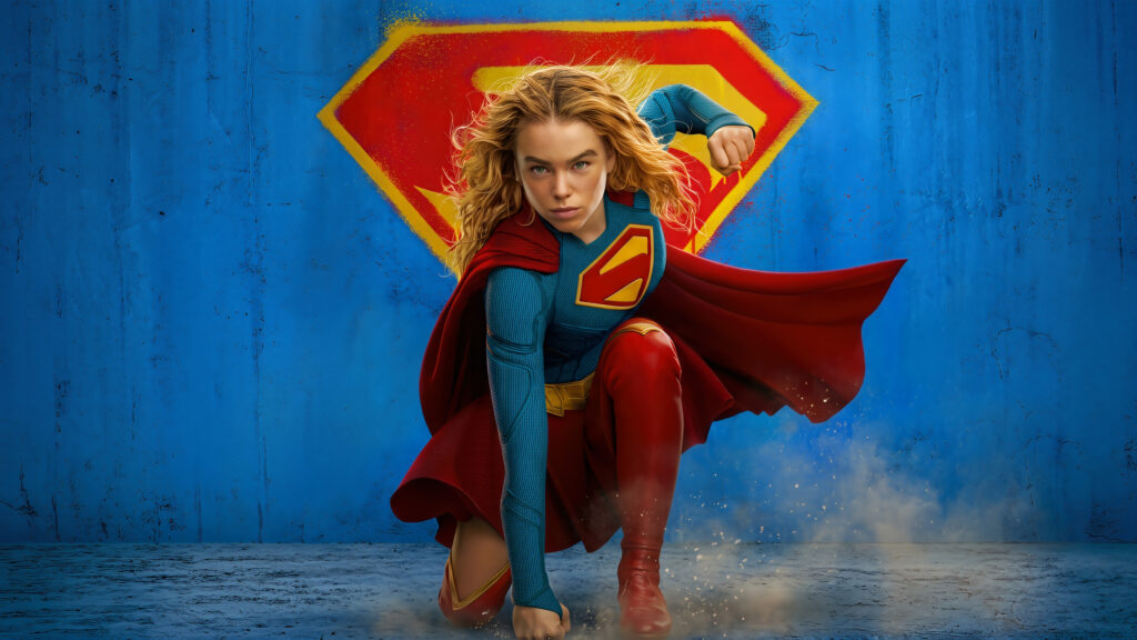 Supergirl Kneeling Pose High Resolution 8K Desktop Wallpaper