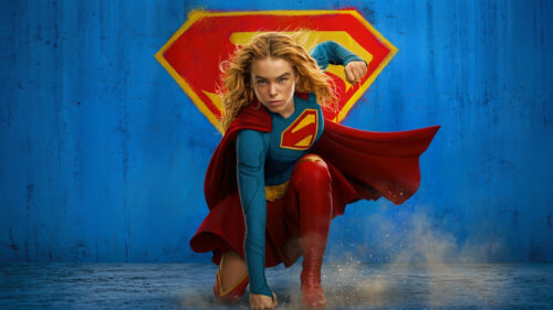 Supergirl Kneeling Pose High Resolution 8K Desktop Wallpaper