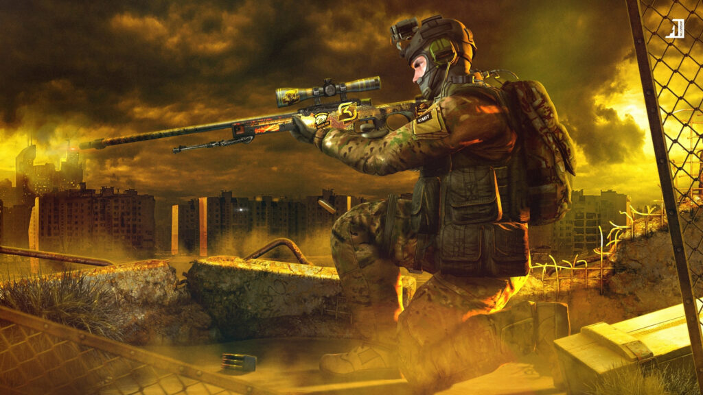 Soldier Sniping in Ruined City 4K Desktop Wallpaper