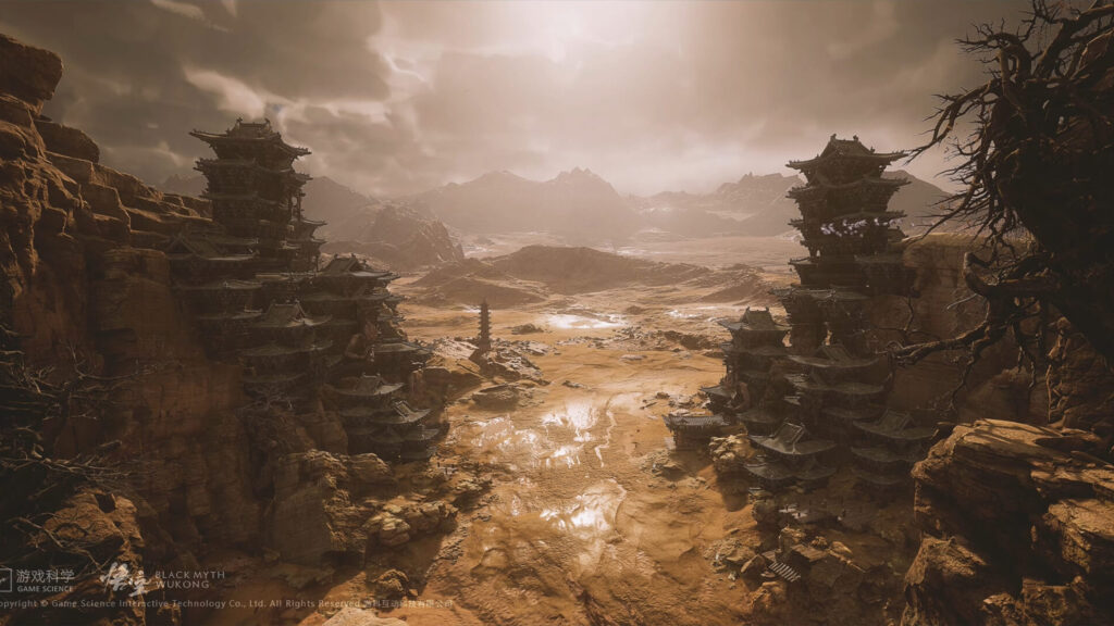 Black Myth Wukong Desert Pagodas Desktop Wallpaper