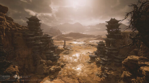 Black Myth Wukong Desert Pagodas Desktop Wallpaper