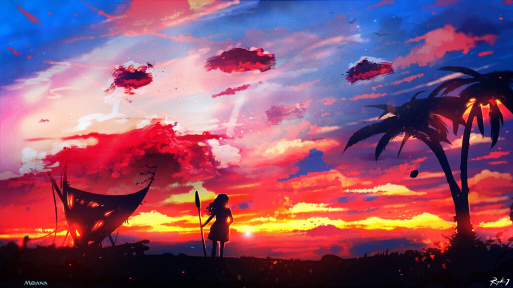 Tropical Sunset Silhouette Island Scene 4K Wallpaper