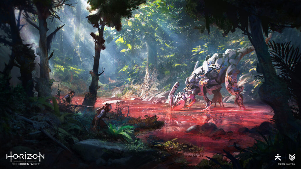 Horizon Forbidden West Jungle Encounter Desktop Wallpaper