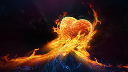 Fiery Heart Reaching Toward Spectral Hands Desktop Wallpaper