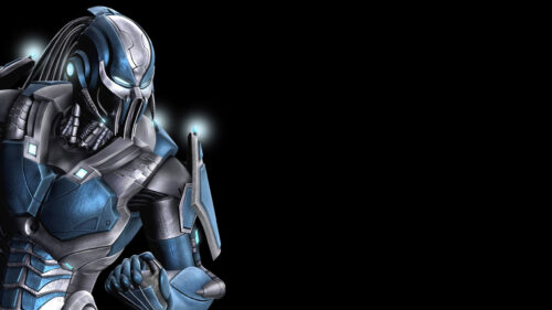Cybernetic Blue Armored Robot Warrior Desktop Wallpaper