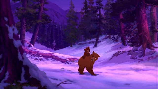 Brother Bear Winter Forest Scene 4K Wallpaper