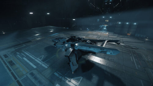 Futuristic Anvil Aerospace Spaceship Hangar Desktop Wallpaper