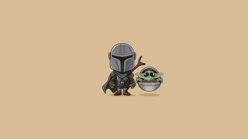 Chibi Mandalorian and Grogu 4K Desktop Wallpaper