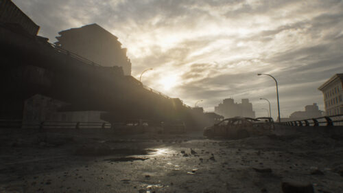 Post-Apocalyptic Abandoned City Highway Desktop Wallpaper