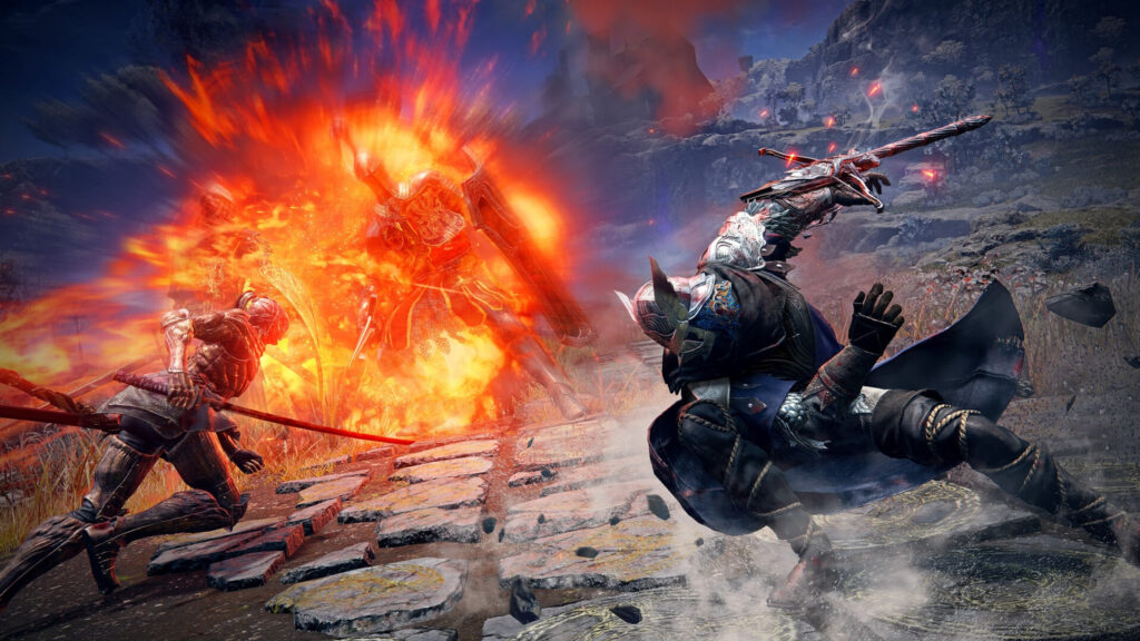 Dynamic Fantasy Combat Scene Elden Ring 4K Wallpaper