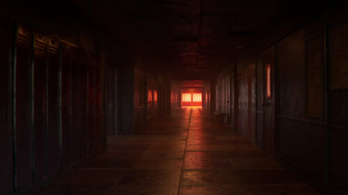 Dark Horror School Hallway Desktop Wallpaper