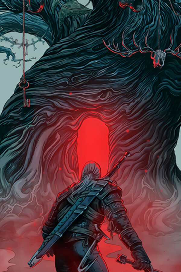 Geralt at the Haunted Tree Fantasy Desktop Wallpaper