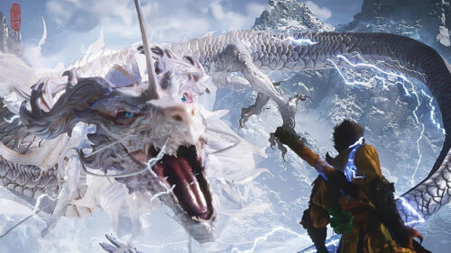 Epic White Dragon Fantasy Battle Desktop Wallpaper