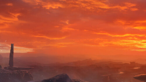 Fiery Alien Horizon Scenery Desktop Wallpaper