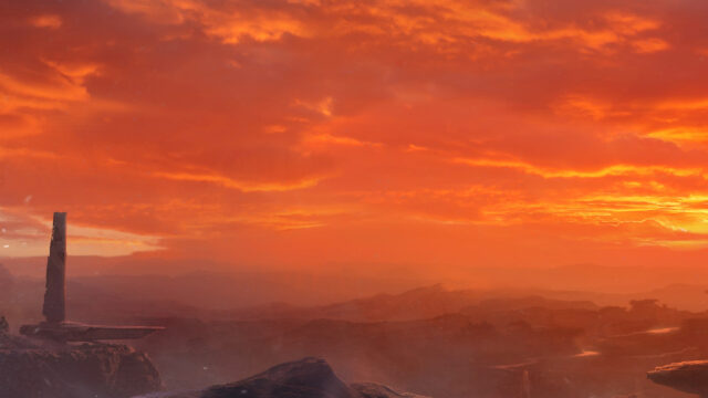 Fiery Alien Horizon Scenery Desktop Wallpaper