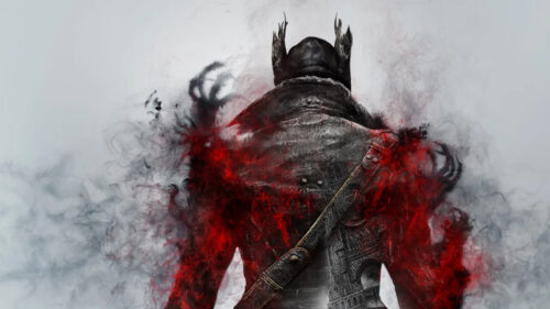 Hunter in Red Mist Dark Fantasy Desktop Wallpaper